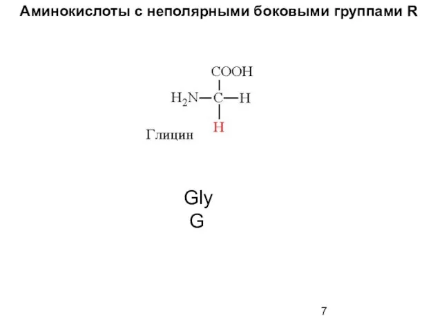 Аминокислоты с неполярными боковыми группами R Gly G