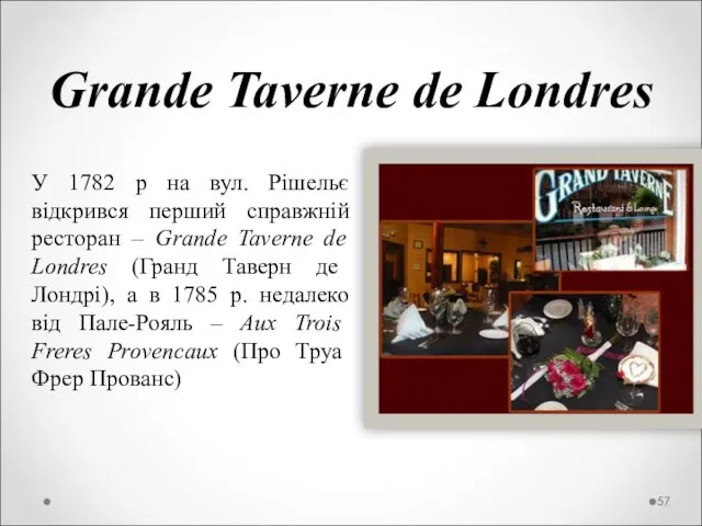 Grande Taverne de Londres У 1782 р на вул. Рішельє відкрився перший