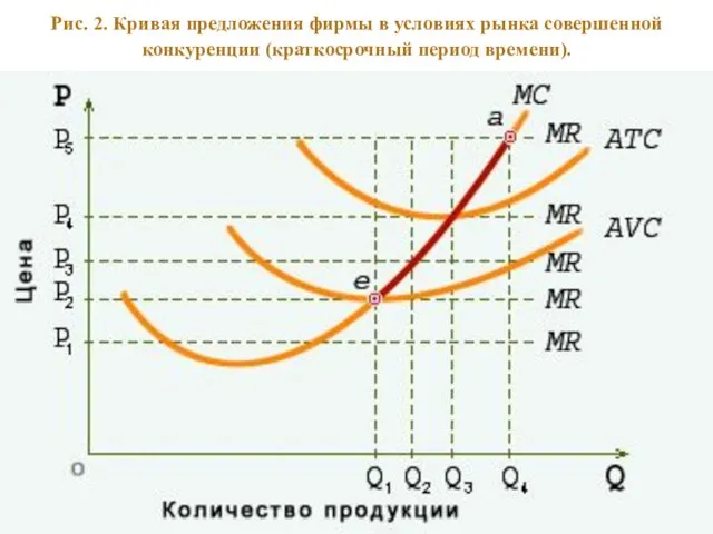 Рис. 2. Кривая предложения фирмы в условиях рынка совершенной конкуренции (краткосрочный период времени).