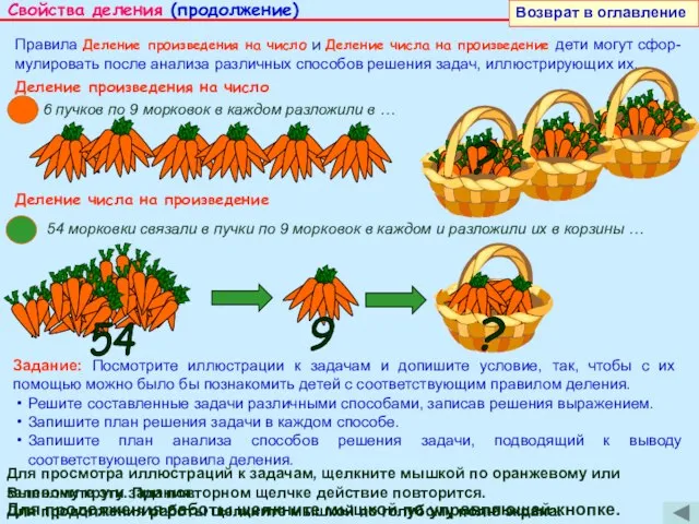 Для продолжения работы щелкните мышкой по управляющей кнопке. Для просмотра иллюстраций к