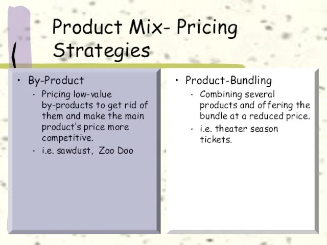 Product Mix- Pricing Strategies By-Product Pricing low-value by-products to get rid of