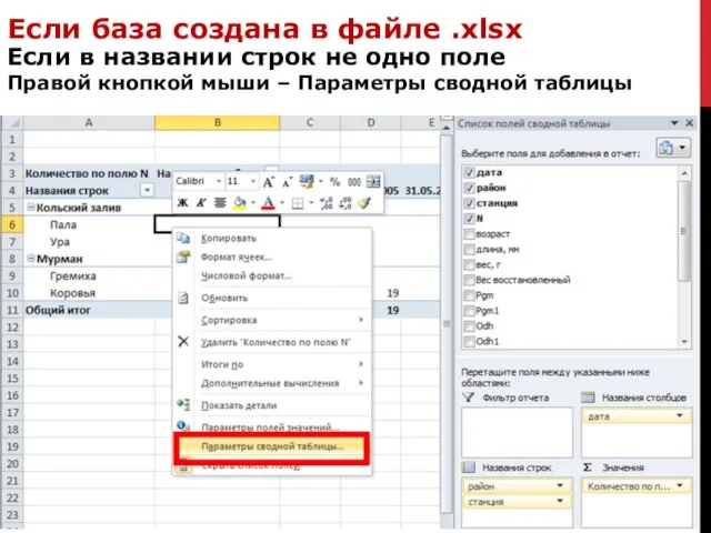 Если база создана в файле .xlsx Если в названии строк не одно