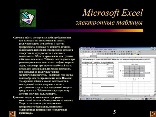 Microsoft Excel электронные таблицы Освоение работы электронных таблиц обеспечивает вам возможность самостоятельно