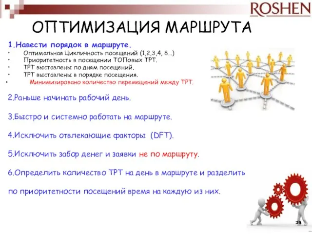 1.Навести порядок в маршруте. • Оптимальная Цикличность посещений (1,2,3,4, 8…) • Приоритетность