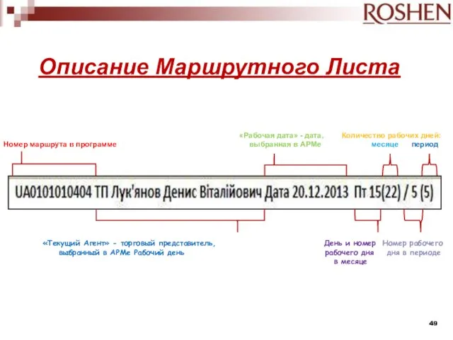 Описание Маршрутного Листа «Рабочая дата» - дата, Количество рабочих дней: Номер маршрута