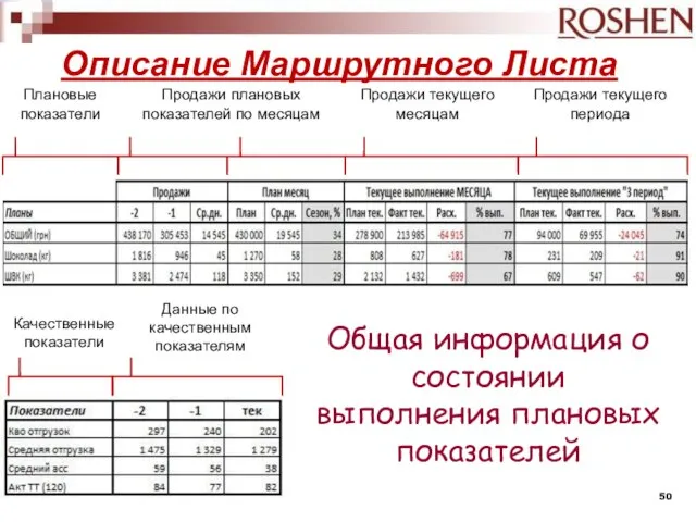 Описание Маршрутного Листа Общая информация о состоянии выполнения плановых показателей Плановые показатели