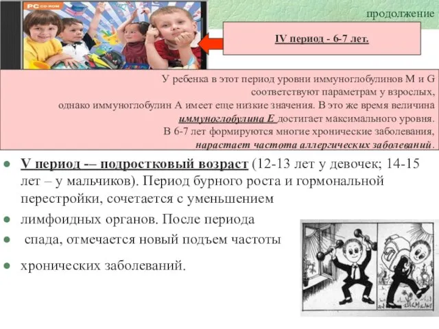 продолжение V период -– подростковый возраст (12-13 лет у девочек; 14-15 лет