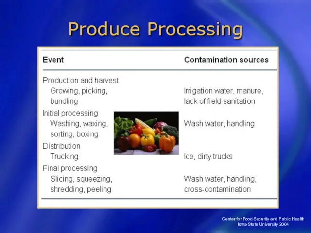 Center for Food Security and Public Health Iowa State University 2004 Produce Processing