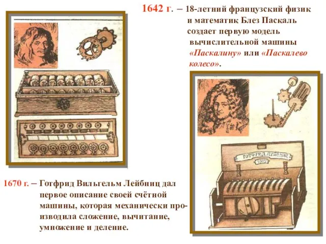 1642 г. – 18-летний французский физик и математик Блез Паскаль создает первую