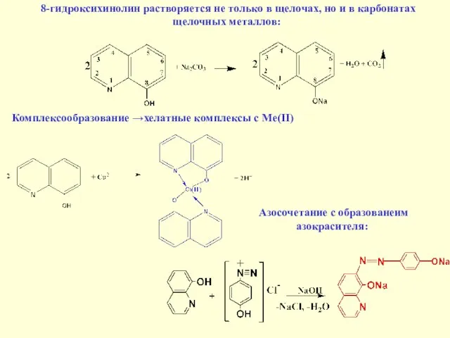 8-гидроксихинолин растворяется не только в щелочах, но и в карбонатах щелочных металлов: