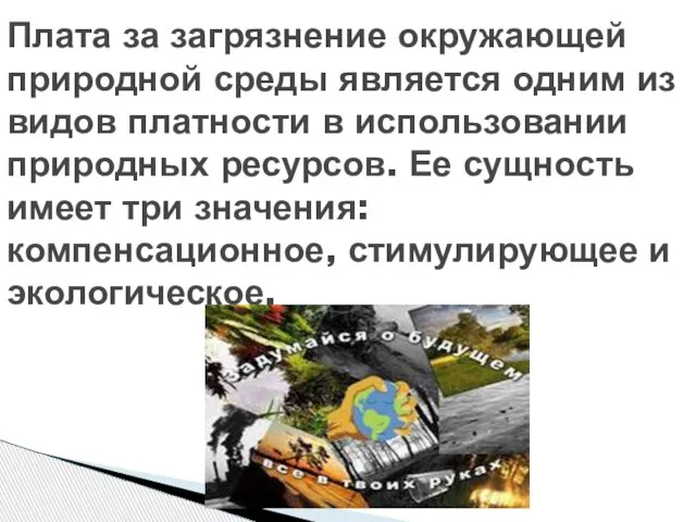 Плата за загрязнение окружающей природной среды является одним из видов платности в