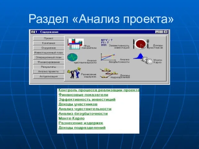 Раздел «Анализ проекта»