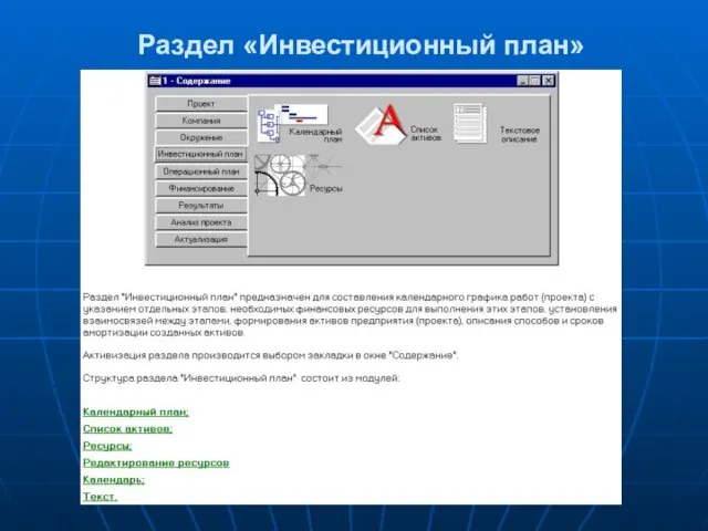 Раздел «Инвестиционный план»