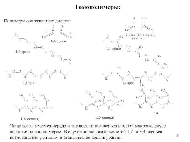 Полимеры сопряженных диенов: 1,4-транс 1,4-цис 1,2- (винил) 1,2- (винил) 3,4- 1,4-цис 1,4-транс