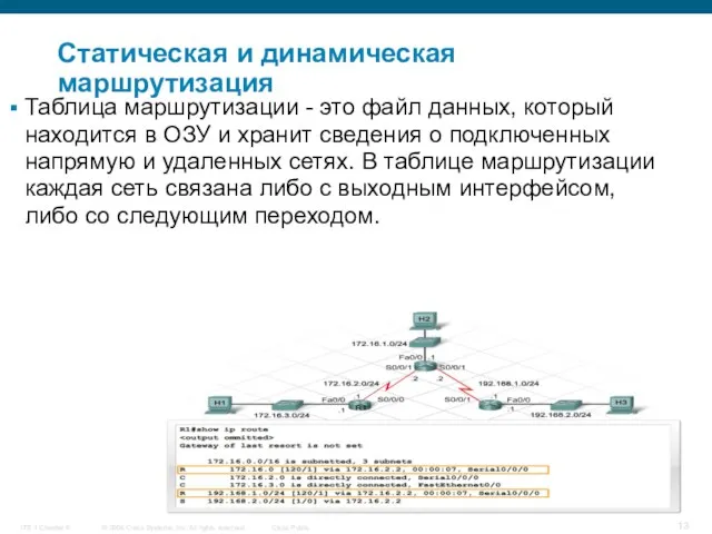 Статическая и динамическая маршрутизация Таблица маршрутизации - это файл данных, который находится