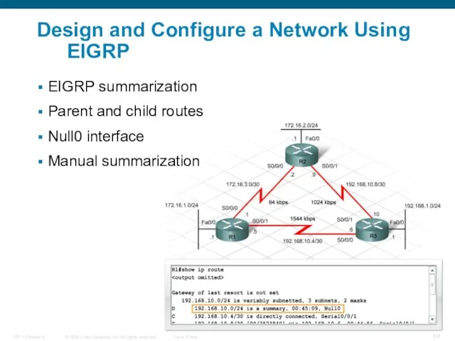 Design and Configure a Network Using EIGRP EIGRP summarization Parent and child