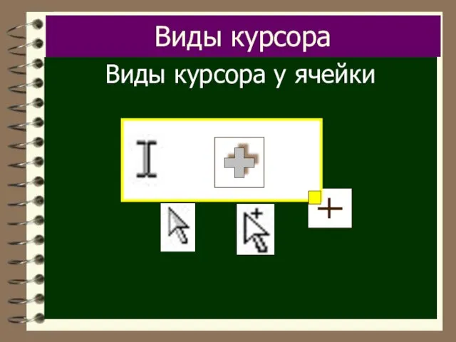 Виды курсора Виды курсора у ячейки