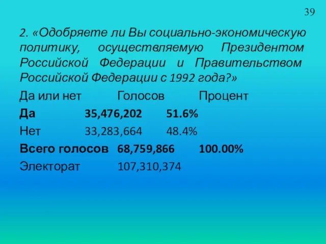 2. «Одобряете ли Вы социально-экономическую политику, осуществляемую Президентом Российской Федерации и Правительством