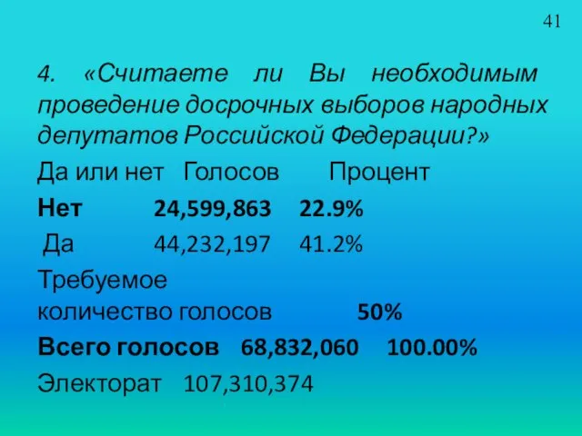 4. «Считаете ли Вы необходимым проведение досрочных выборов народных депутатов Российской Федерации?»