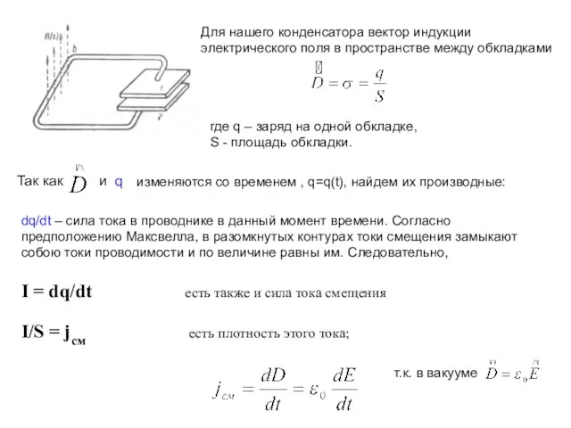 Для нашего конденсатора вектор индукции электрического поля в пространстве между обкладками где