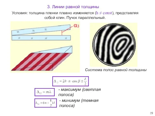 3. Линии равной толщины Условия: толщина пленки плавно изменяется (h ≠ const),