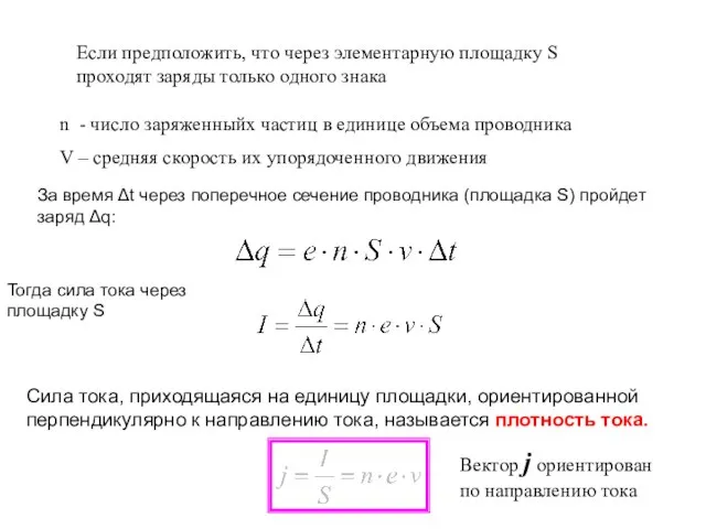 Если предположить, что через элементарную площадку S проходят заряды только одного знака