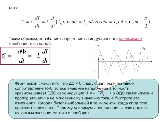 тогда Таким образом, колебания напряжения на индуктивности опережают колебания тока на π/2.