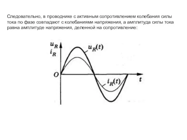 Следовательно, в проводнике с активным сопротивлением колебания силы тока по фазе совпадают