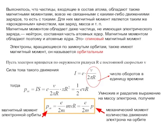 Выяснилось, что частицы, входящие в состав атома, обладают также магнитными моментами, вовсе