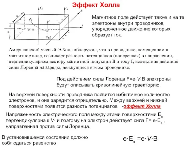 Магнитное поле действует также и на те электроны внутри проводников, упорядоченное движение