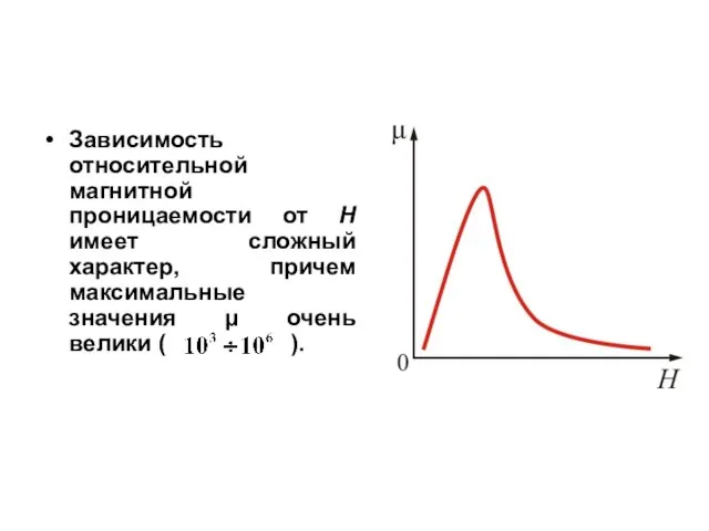 Зависимость относительной магнитной проницаемости от Н имеет сложный характер, причем максимальные значения