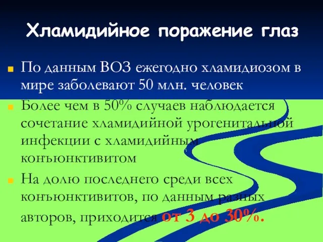 Хламидийное поражение глаз По данным ВОЗ ежегодно хламидиозом в мире заболевают 50