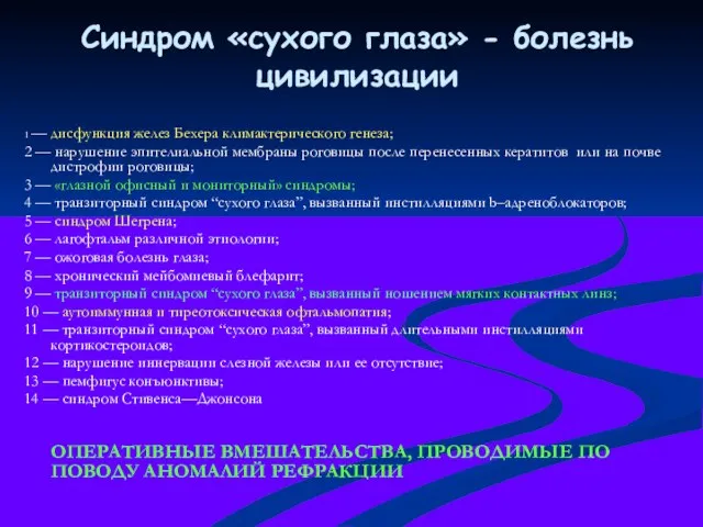 Синдром «сухого глаза» - болезнь цивилизации 1 — дисфункция желез Бехера климактерического