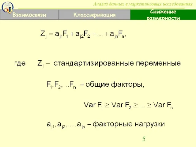 Взаимосвязи Классификация Снижение размерности Анализ данных в маркетинговых исследованиях