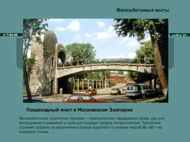 Железобетонные мосты Пешеходный мост в Московском Зоопарке Железобетонные пролетные строения – трехпролетные