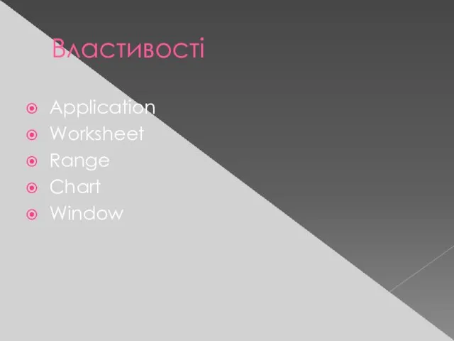 Властивості Application Worksheet Range Chart Window