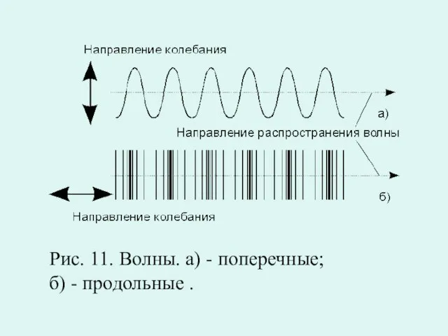 Рис. 11. Волны. а) - поперечные; б) - продольные .