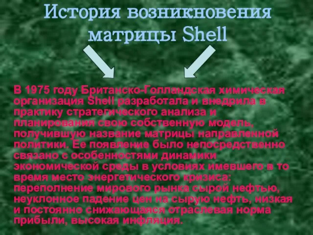 История возникновения матрицы Shell В 1975 году Британско-Голландская химическая организация Shell разработала