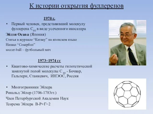 К истории открытия фуллеренов 1970 г. Первый человек, представивший молекулу фуллерена С60