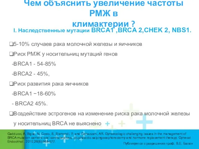 Чем объяснить увеличение частоты РМЖ в климактерии ? I. Наследственные мутации BRCA1