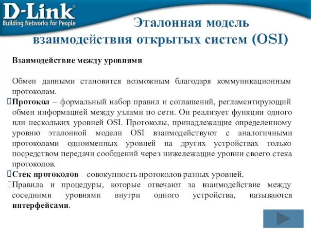 Эталонная модель взаимодействия открытых систем (OSI) Взаимодействие между уровнями Обмен данными становится