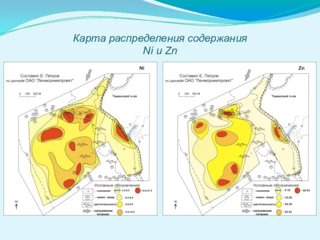 Карта распределения содержания Ni и Zn