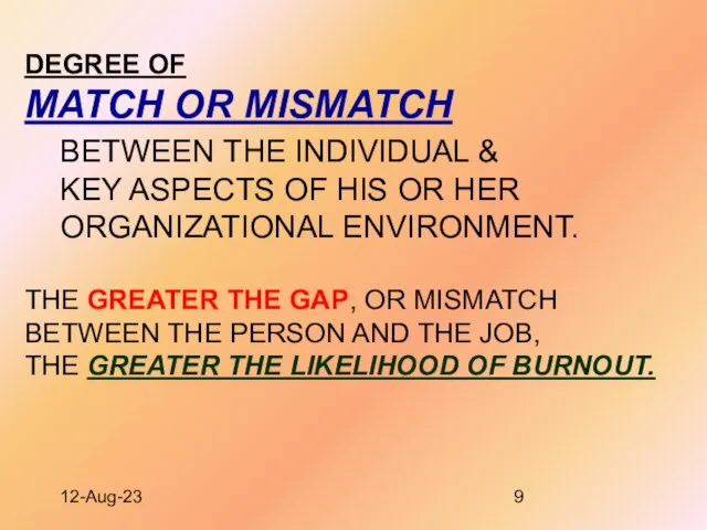 12-Aug-23 DEGREE OF MATCH OR MISMATCH BETWEEN THE INDIVIDUAL & KEY ASPECTS