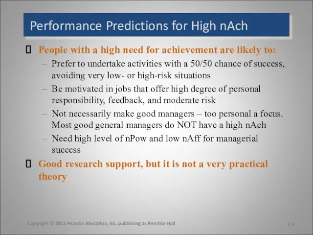 Performance Predictions for High nAch People with a high need for achievement