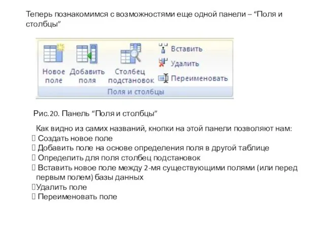 Теперь познакомимся с возможностями еще одной панели – “Поля и столбцы” Рис.20.