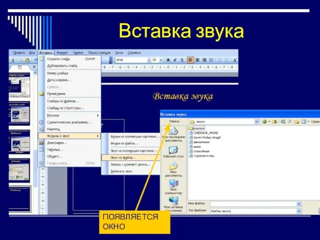 Вставка звука ПОЯВЛЯЕТСЯ ОКНО