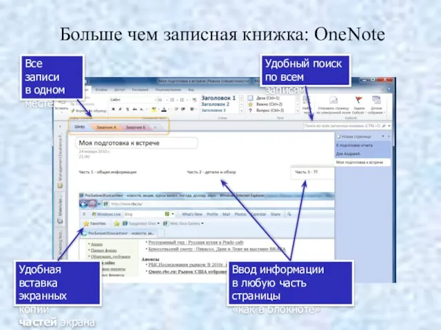 Больше чем записная книжка: OneNote Все записи в одном месте Удобная вставка