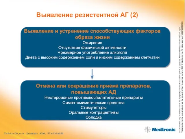 Выявление резистентной АГ (2) Calhoun DA, et al. Circulation. 2008; 117:e510-e526. Выявление