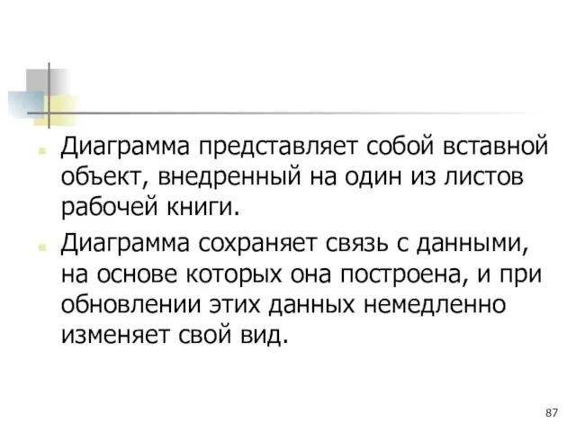 Диаграмма представляет собой вставной объект, внедренный на один из листов рабочей книги.