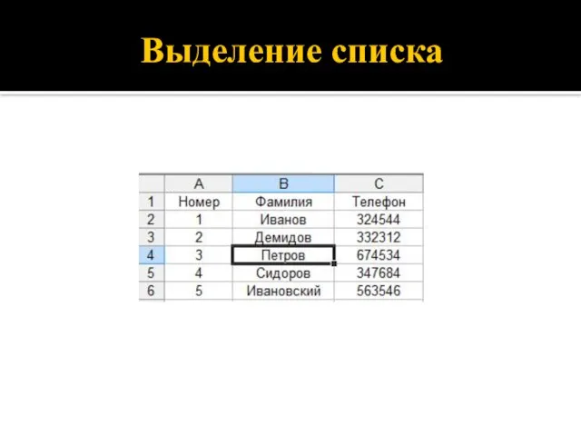 Выделение списка